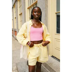 Capri Butter Yellow Linen Button Down and Short Set