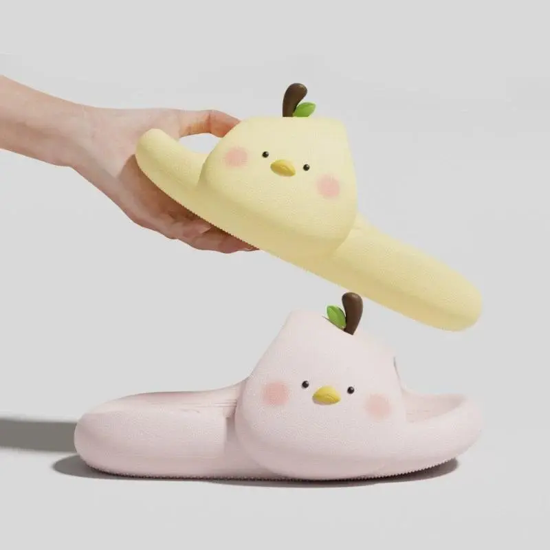 Cute Cartoon Duck Pear Slippers, EVA Slide Flipflop for Female with Anti-Slip Sole, Indoor Bathroom Shoe for Home Wear, Footwear
