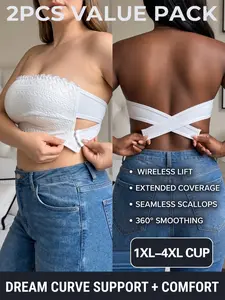 2PCS Plus Size Strapless Bra, Bohemian Style, Innovative Side Buckle Cross Back Design, Perfect for Work, Travel, Dates, Anniversaries