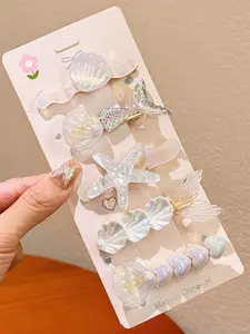 5pcs Mermaid Starfish Shell Hair Clips Set, Ocean Theme Accessories, Multi-Color Design, Daily Wear, Cute Hair Decorations