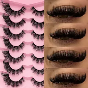 7pcs 3D Cat Eye Eyelashes - Ultra Voluminous & Glamorous, DD Curl, 7-15mm Length, Reusable, Beginner-Friendly, Perfect for Dramatic Eye Enlarging Look, Cosmetic False Lashes, Eyelash Extensions