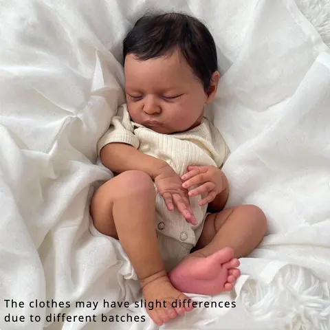 GUESSBELLY 20Inch 50cm Asleep Reborn Black Baby Art Doll Like Real (Cloth Body, Soft Vinyl Limb) Newborn Doll Girl Birthday Gift for 3+ Kids