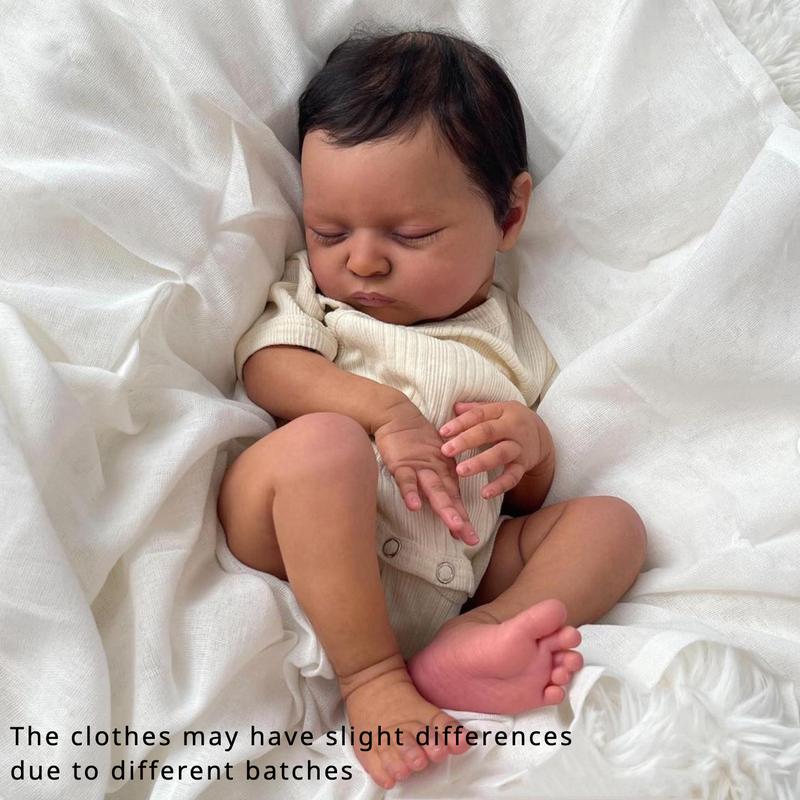GUESSBELLY 20Inch 50cm Asleep Reborn Black Baby Art Doll Like Real (Cloth Body, Soft Vinyl Limb) Newborn Doll Girl Birthday Gift for 3+ Kids