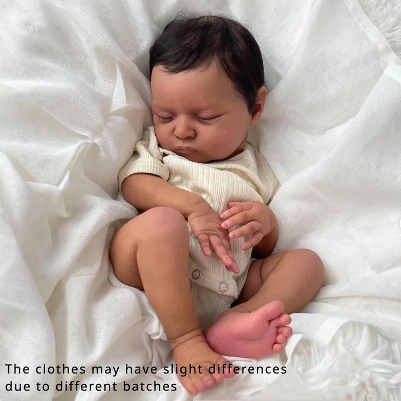 GUESSBELLY 20Inch 50cm Asleep Reborn Black Baby Art Doll Like Real (Cloth Body, Soft Vinyl Limb) Newborn Doll Girl Birthday Gift for 3+ Kids