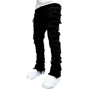 Stacked Jeans Men Skinny Ripped Jeans Slim Fit Patchwork Denim Pants Y2K Goth Harajuku Emo Hip Hop Jeans Trouser Cotton Fabric