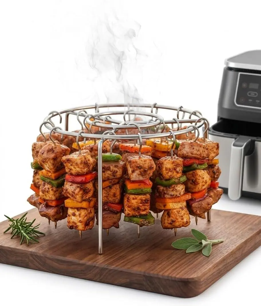Air Fryer Accessories Kit with 24 Skewers – Stainless Steel Non-Stick Grill Rack, Fits 4-8 Qt Air Fryer & Oven
