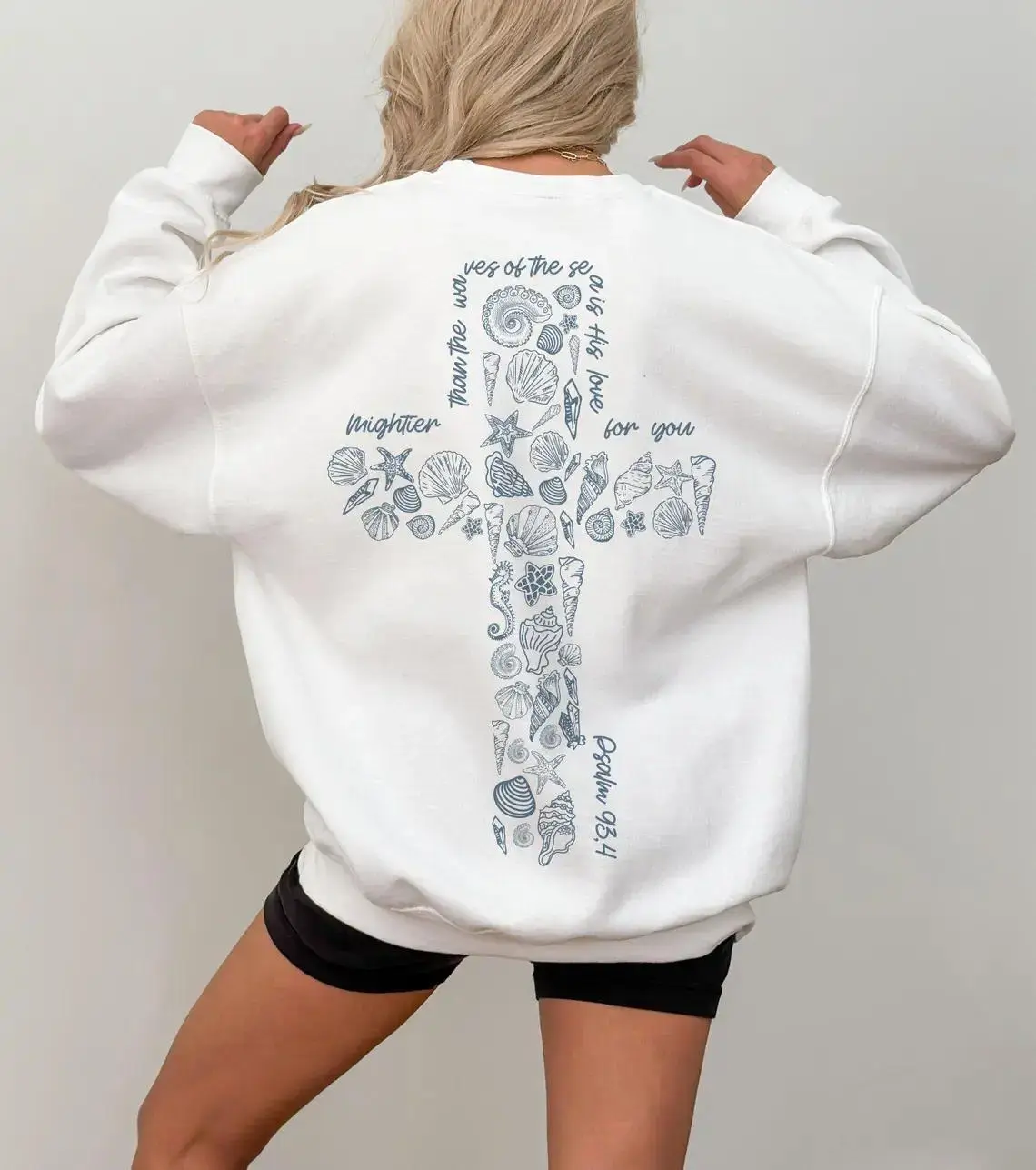 Beachy Christian Graphic Sweatshirt Ocean Inspired Faith Crewneck Seashell Coastal Pullover Coconut Girl Granola Style Casual Unisex Streetwear Cozy Everyday Wear Gift for Women
