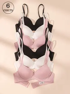 6-pack women's bra underwear with underwire supportive Everyday bra simple solid color comfortable and skin-friendly adjustable bra with upper support and accessory breasts