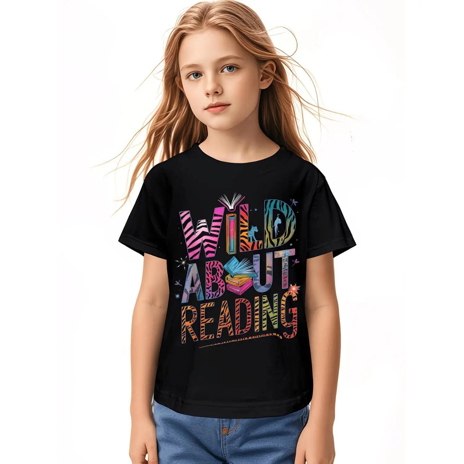 Kids' Cotton Graphic Tee - Soft, Breathable, Casual Fit, Short Sleeve Tops, Durable Stitching, Round Neck, Book Lover Bookworm Librarian Graphic Print, for Early Elementary Students, Book Character Graphic Boys' T-Shirts