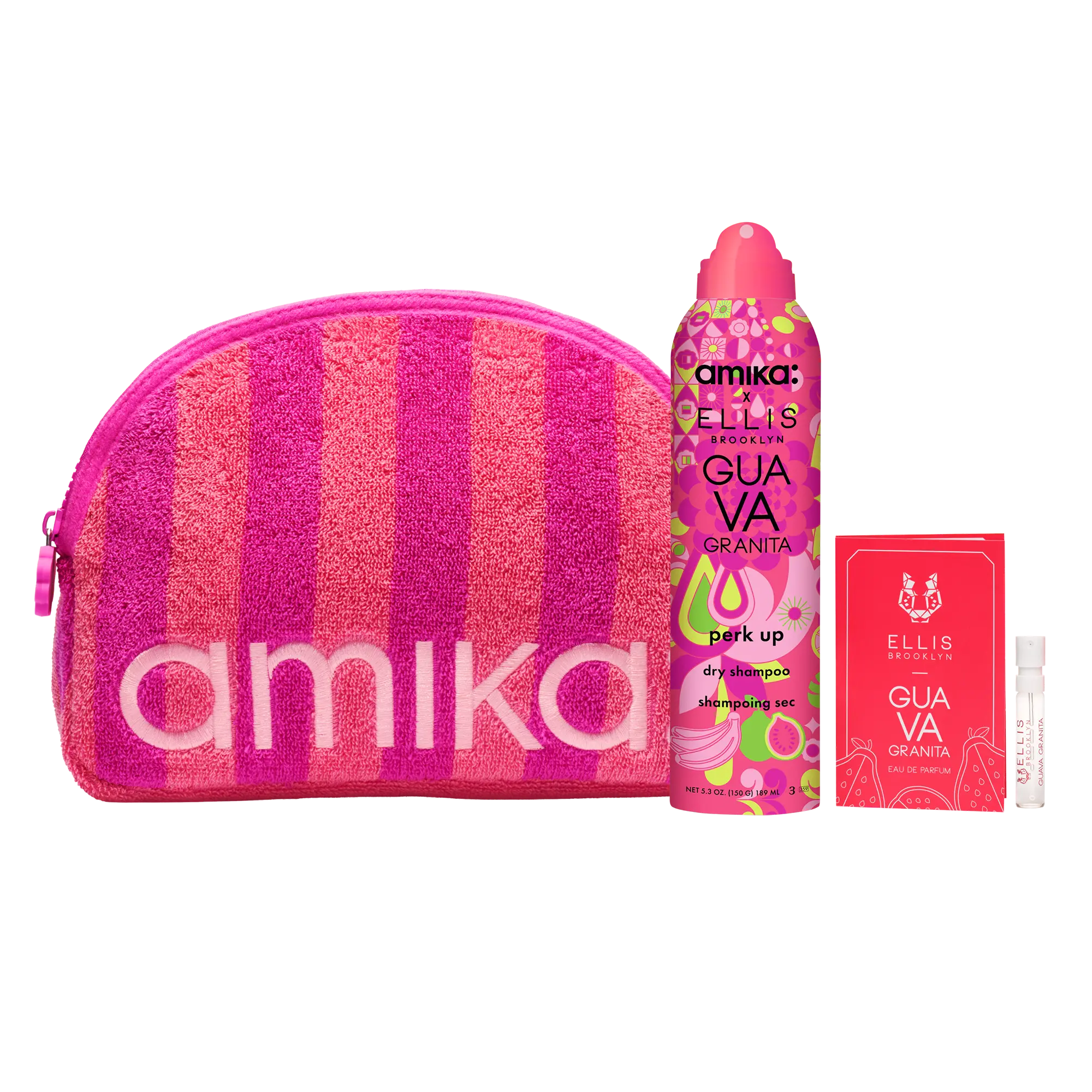 amika x Ellis Brooklyn | limited-edition perk up GUAVA GRANITA dry shampoo bundle set