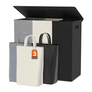Three-Compartment Foldable Laundry Basket with Handles and Detachable Bags, Large Capacity for Bedroom Bathroom Dormitory Use