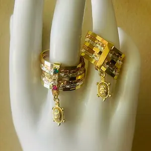 Anillos semanarios de tortugas buena suerte con zirconia y sin zirconia oro laminado 14k/Weekly turtle rings good luck with zirconia and without zirconia 14k gold plated