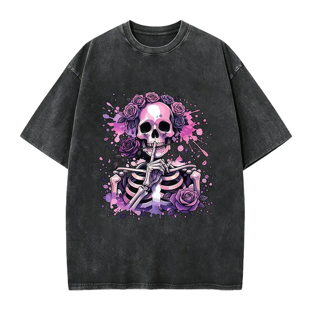 Floral Skeleton Shirt, Gothic Skeleton Tshirt, Boho Skull Tee, Tattoo Style Top
