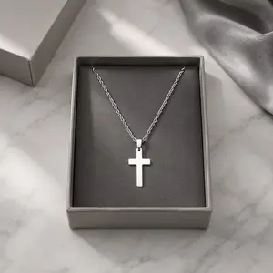 Minimalist Stainless Steel Cross Necklace - Men's Accessory, Necklaces for Women, Gold-Toned Religious Image Pendant, Father's Day Gift Jewelry, Father's Day Gifts