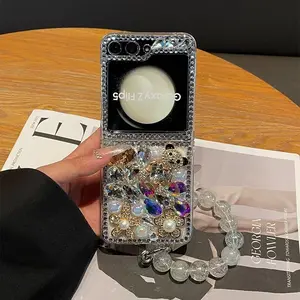 Luxury Full Rhinestone Panda Foldable Phone Case With Lanyard For Samsung Galaxy Z Flip3/Z Flip4/Z Flip5/Z Flip6/Z Flip7, Shockproof Cover