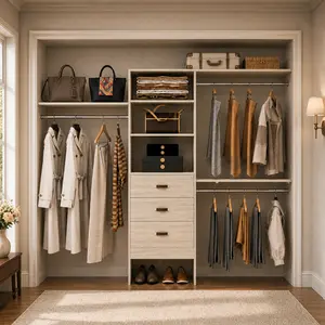 Homieasy 96 Inchs Closet System, 8FT Walk-In Closet Organizer with 3 Drawers, Heavy Duty Wardrobe Organizer with 3 Shelving Towers, Clothes Garment Rack, 96"L x 16"W x 75"H, Load 1000 LBS, mothersdaygift