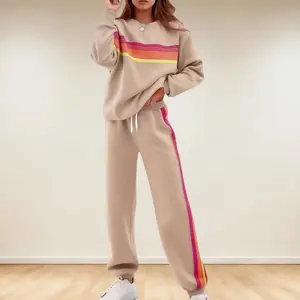 Oversized Rainbow Stripe Hoodie Set| Cozy Two-Piece Outfit| Must-Have Comfort Wear| Rainbow Stripe Hoodie Pants Set|