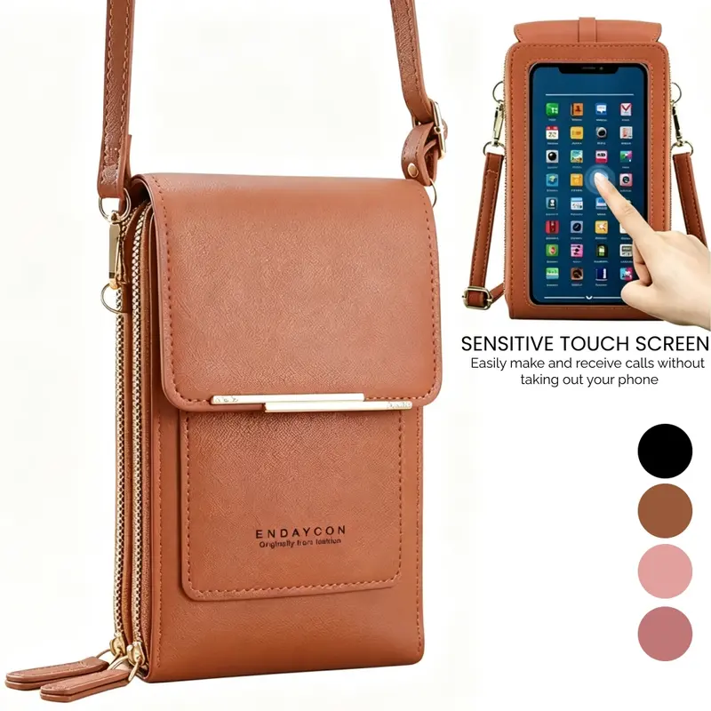 Touchscreen Crossbody Phone Purse for Women, Small Water-Resistant Phone Wallet Shoulder Bag with Clear Window, Dual Zippers, Card Slots, Coin Pouch & Adjustable Strap for Travel, Shopping and Gym
