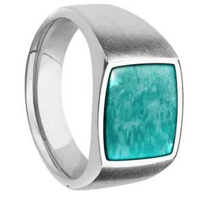Medium Cushion signet ring (14x14mm) in Palladium Silver, with a Wide style band, an Amazonite inlay.