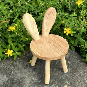 Modern rubber wood rabbit stool, chair - perfect for bedroom and living room, ideal shoe changing stool, classic natural paint finish
