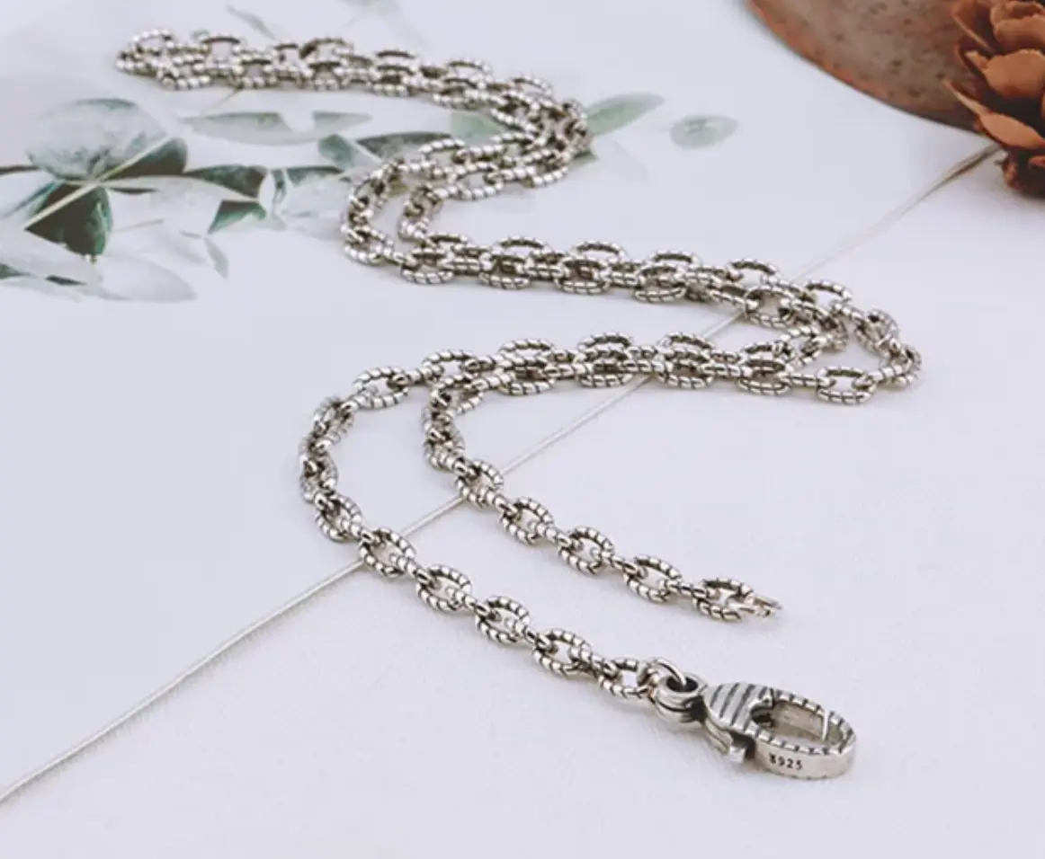 Genuine Handmade S925 Sterling Silver Customized Strip Pattern 4MM Chain Necklace - 24"