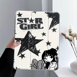 Star Girl Pattern Tablet Case, Auto Wake/Sleep Tablet Protective Cover with Pencil Holder, Tablet Accessories Compatible with iPad Casing