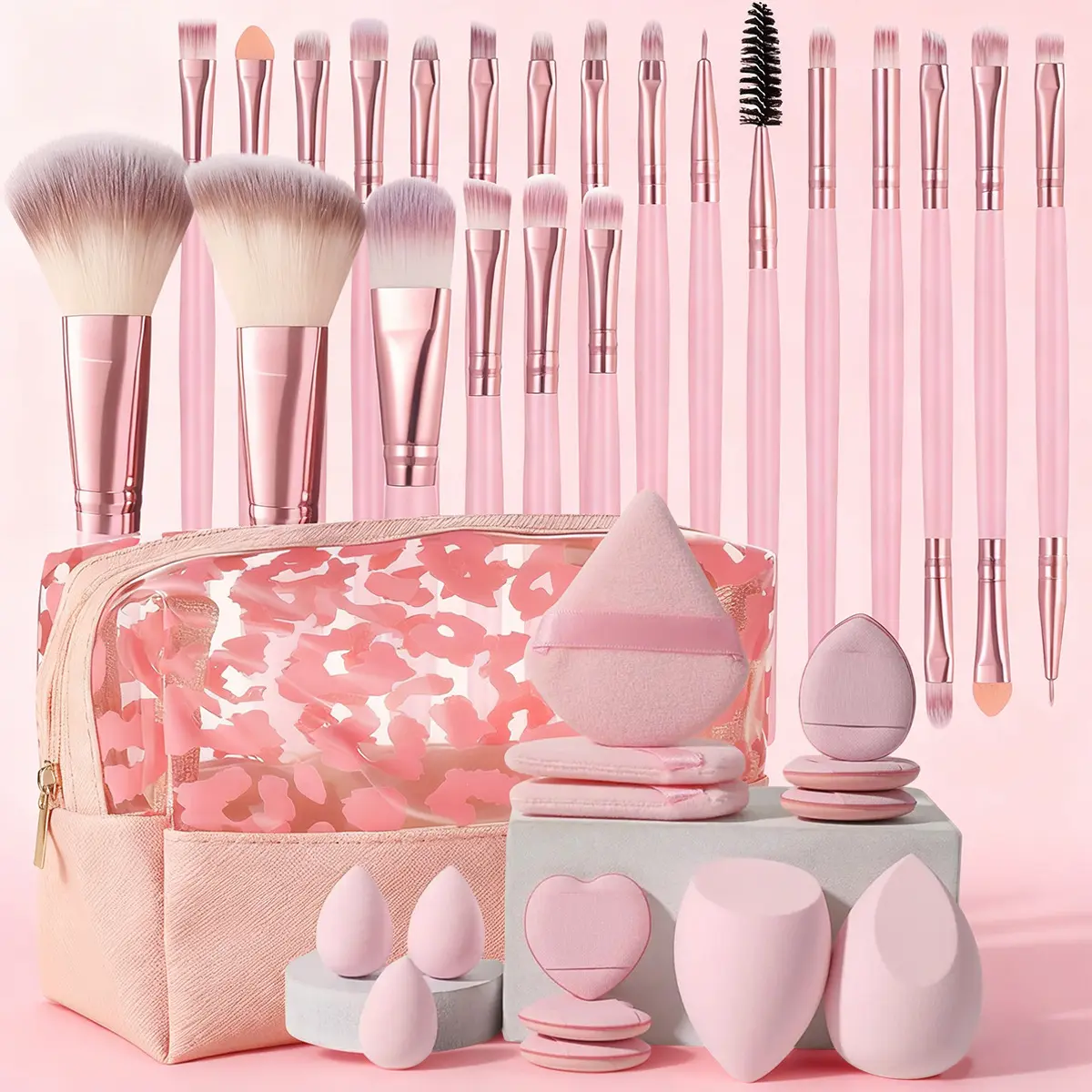 37-Piece Makeup Set, Makeup Tool Set, Makeup Brush Kit, Includes Brushes, Beauty Sponges, Powder Puffs, Travel-Friendly Design, Ideal for Foundation and Eyeshadow
