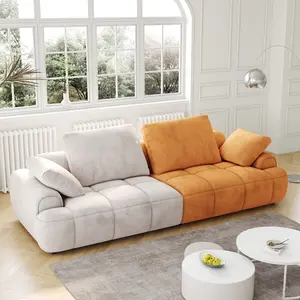 Modern 2-Seat Large Upholstered Sofa - Gray and Yellow Suede Fabric, Increased Sitting Height