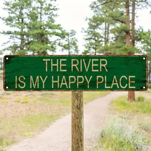 1pc "Rivers Are My Happy Place" Metal Tin Sign - 4x16 Inch Rustic Vintage Wall Art, UV Printed Weatherproof Indoor/Outdoor Decor for Home, Office, Bar, Cafe - Windproof, Rainproof, Corrosion Resistant, Metal Wall Art Decor, 2D Flat
