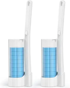 Plastic Toilet Wand Cleaner Set, 2-Pack Kit with 10 Disposable Brush Refills, Compact White Design, Wall-Mounted or Standing Option for Deep Cleaning