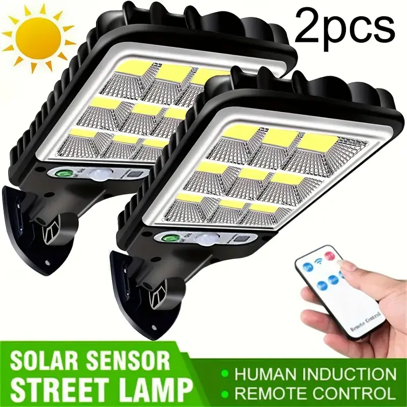 Solar-Powered Solar Security Lights (2/4 Pack, Free Remote Control), 72COB LED Wall Lamp, Motion Sensor, 3 Working Modes, Suitable for Garden, Halloween & Christmas Decor