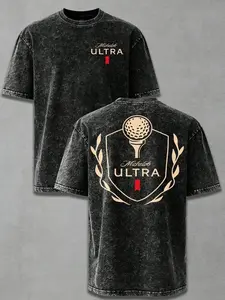 2026 New Arrival Michelob Ultra Golf Ball Wash Cotton Vintage Distressed Oversized Graphic Tee Men's Short Sleeve Pure Cotton T-Shirt Loose Fit, Retro Sports Streetwear Vintage Casual Golf Beer Aesthetic Baggy 100% Cotton Pullover Gift