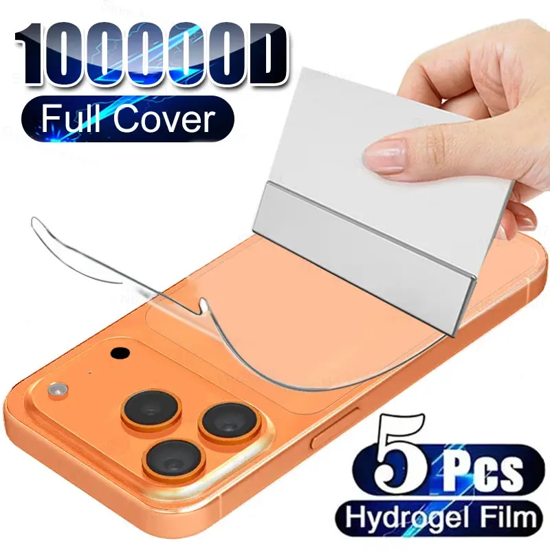 5 pcs Back Hydrogel Film For iPhone 17 Pro Max/17/16 Pro Max/16/16e/15/14/13/12/11/17 Air/Plus/Mini/X/XR/XS Max, Soft Protective Screen Protector Film, Anti-Scratch, Anti-Fingerprint, Full Coverage, Seamless Fit, Case-Friendly, Glossy Finish, Accessories