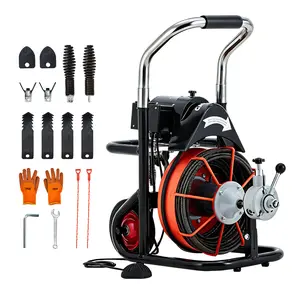 100FT x 3/8-inch pipe unclogger with 10 cutters and pneumatic foot switches, automatic feed and drainage snake shaped spiral drill with wheels, 450 watt high-power drainage snake shaped pipe, suitable for pipes ranging from 2 inches to 4 inches
