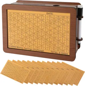 Wooden Money Saving Box for Kids & Adults - Reusable $10,000 Savings Challenge Box with Progress Tracker & Cash Vault, Educational Piggy Bank Gift for Boys Girls 3-12 - 12 Amounts