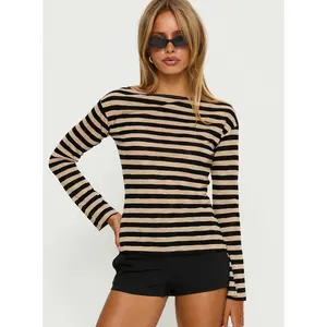 So Composed Boat Neck Long Sleeve Top Latte Stripe