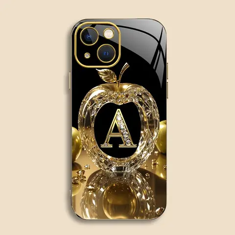 iPhone 15 Smartphone Case, High-End Gold Letter Electroplated Gold Edge Handheld Cellphone Cover, Business-Simple, Explosion-Proof, Anti-Fall, Anti-Fingerprint Protection for Mobile Devices (995), Casing