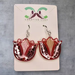 Rose Gold Glitter Tulip Earrings | Handmade Polymer Clay | Sterling Silver .925 Hooks | Lightweight & Hypoallergenic | Southwest-Inspired Dangle Earrings