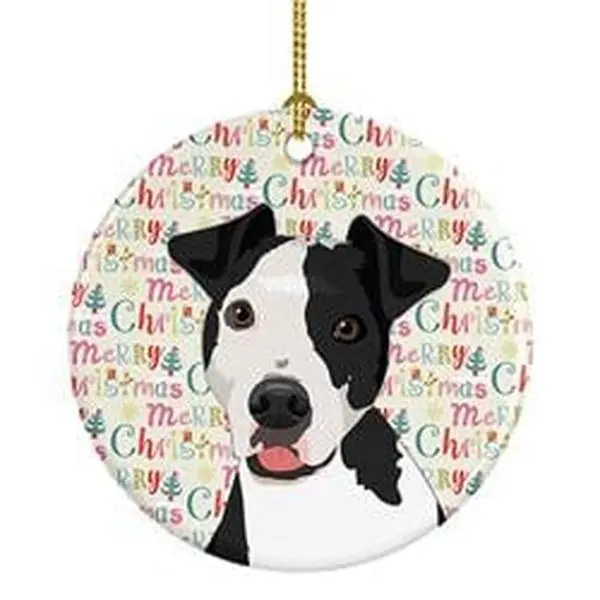Carolines Treasures WDK2204CO1 2.8x2.8 in. Multicolor Porcelain Pit Bull No.2 Christmas Ornament, Hand-Painted Artwork, Unisex Home Festive Decoration, Holiday Gift