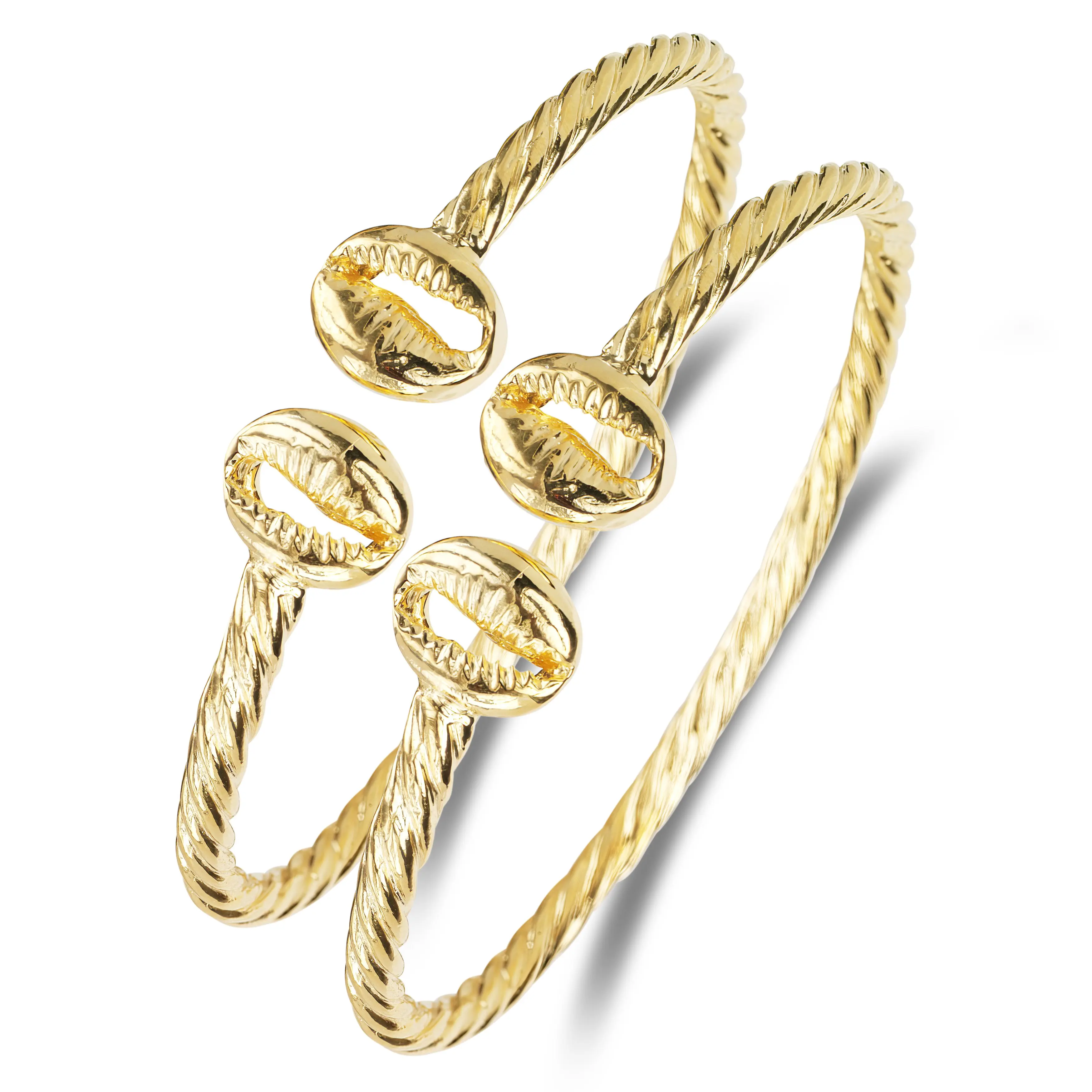BETTER JEWELRY Women's .925 Sterling Silver West Indian Bangle Bracelet Pair, Handmade 4.5mm Coiled Rope Design with Cowrie Shell Ends, Bangles, Unisex, Adults
