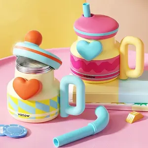 Cute Pink BlueHeart Water Bottle Cup, 31oz, Portable & Reusable, Drinkware Tumbler girl hydration Lid Stainless Mug Bottled Washable