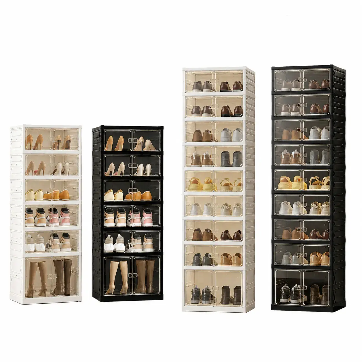 9-Tier Foldable Shoe Rack with Magnetic Clear Doors - No-Installation Collapsible Shoe Cabinet for 18 Pairs, Space-Saving Stackable Storage Organizer for Entryway, Closet, Stackable Shoes Storage, Universal Storage