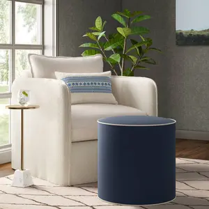 Contrast Welt Drum Ottoman in Velvet Ink Pearl Welt - Threshold