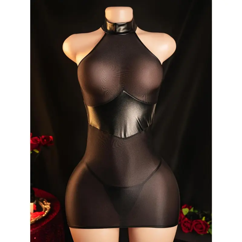 See-through Uniform Tight-fitting Nightgown, Two-piece Lingerie Set: Sress + Thong