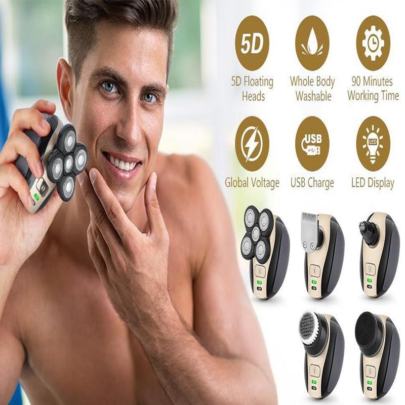 Portable Men's Multifunctional Electric Shaver Set, Wet/dry Cordless Razor, 5-Blade Trimmer, Waterproof Rotating Blades, Waterproof Rechargeable Shaver, Gift for Him