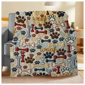 Comfortable Dog Paw Print Blanket with Bone and Wagging Tail Design, Soft Flannel Pet Bed Cover, All-Season Use, Home Applies to Super soft  decorative sofa/sofa/bedroom Suitable as a gift sizes 60*80,30*40 ,40*50 50*60
