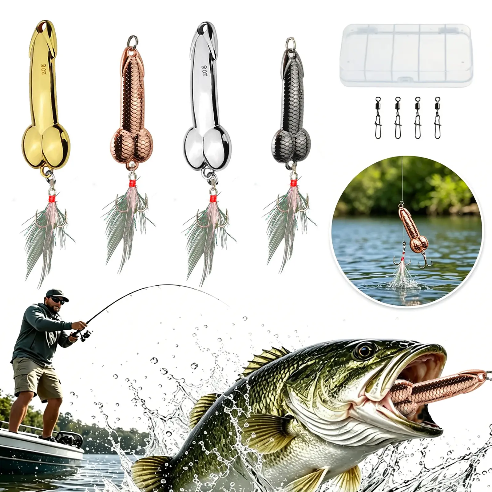4PCS Fishing Lures With Reflective Flash Action and Sharp Treble Hooks, Topwater Metal Casting Baits for Bass, Trout and Predator Fish, Freshwater and Saltwater Fishing Gear for Freshwater and Saltwater, Fishing Gifts