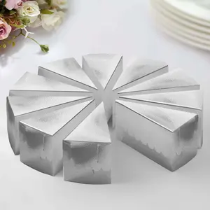 10-Pack Cardstock Triangle Cake Slice Boxes Metallic Silver with Scalloped Top - Decorative Takeaway Dessert Containers for Pie Snacks & Party Favors 5"x3"