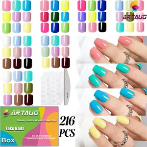 216 Piece Natural Dopamine Nail Art Kit, Nail Tips Kit, Press-On Short Square Nails, Reusable for All Occasions, Spring Summer Nail Stickers