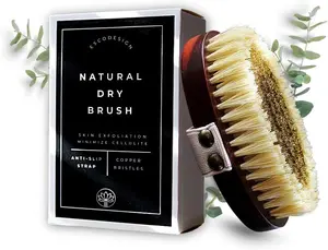 Natural Copper Dry Body Brush – Ionic Body Brush for Skin Exfoliation & Cellulite Reduction – Firm Copper Bristles & Anti-Slip Strap – Lymphatic Drainage & Glow Boosting Detox